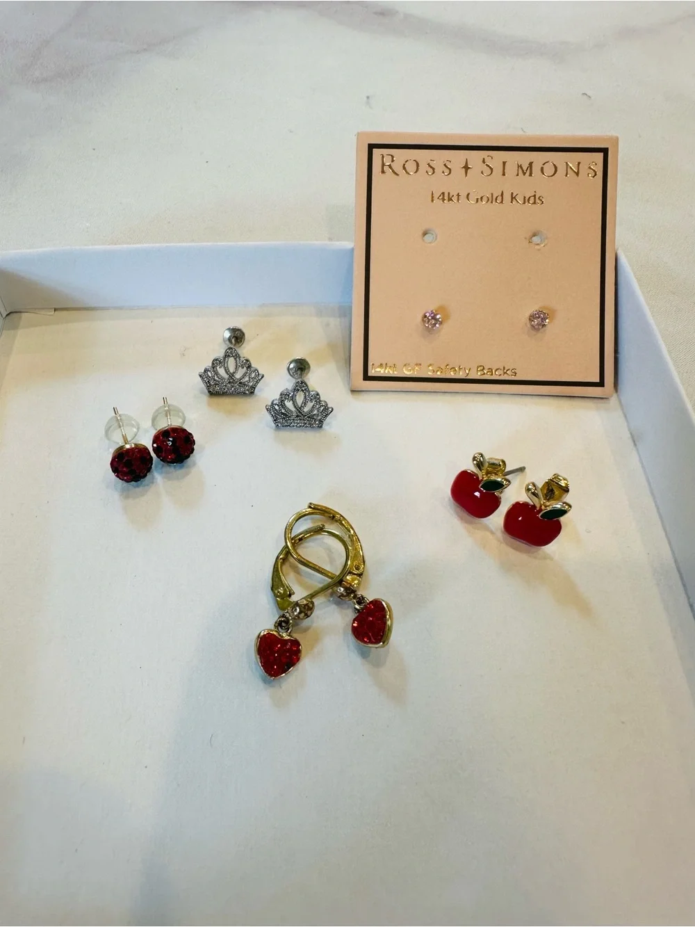 Little Girl Earring Bundle: Ladybugs, Hearts, Apples, Crowns, 14kt Gold Studs